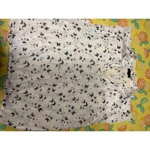 Whimsigoth Womens Tamara H. Butterfly Print Smocked Blouse L White Black
